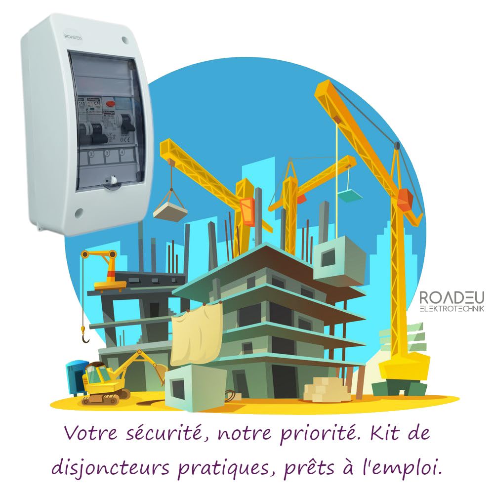 RoadEu - Coffret de chantier Tableau Electrique, Boîte à Fusibles à Montage en Saillie avec Disjoncteur Différentiel 40A 30mA 2P et C 16A C 10A idéal pour les ateliers, les garages et les usines