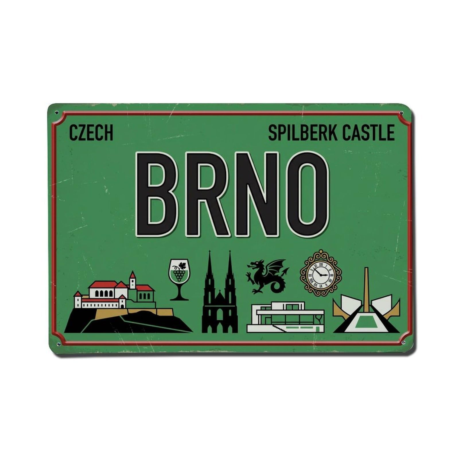 Cxhjca 8X12inch(20X30cm) Vintage Travel Brno Czech Cathedral Square Metal Tin Sign