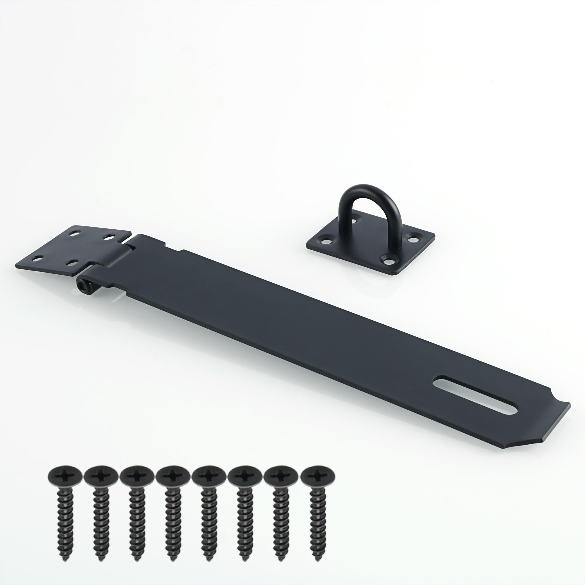 Alise Door Locks Hasp Latch,8 Inch SUS 304 Stainless Steel Safety Packlock Clasp Hasp Lock Latch,with Fixing Screw for External Doors Window Cabinet Pet Cage, Black MS9B-8C
