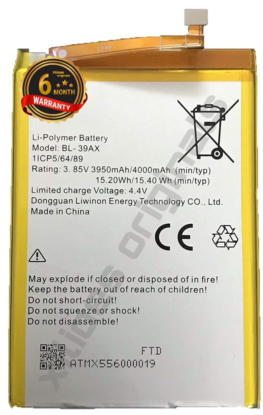 XILIOES ORIGINALS® BL-39AX Battery for Infinix Hot 4 (4000mAh) Battery with 6 Month Warranty** (V170)