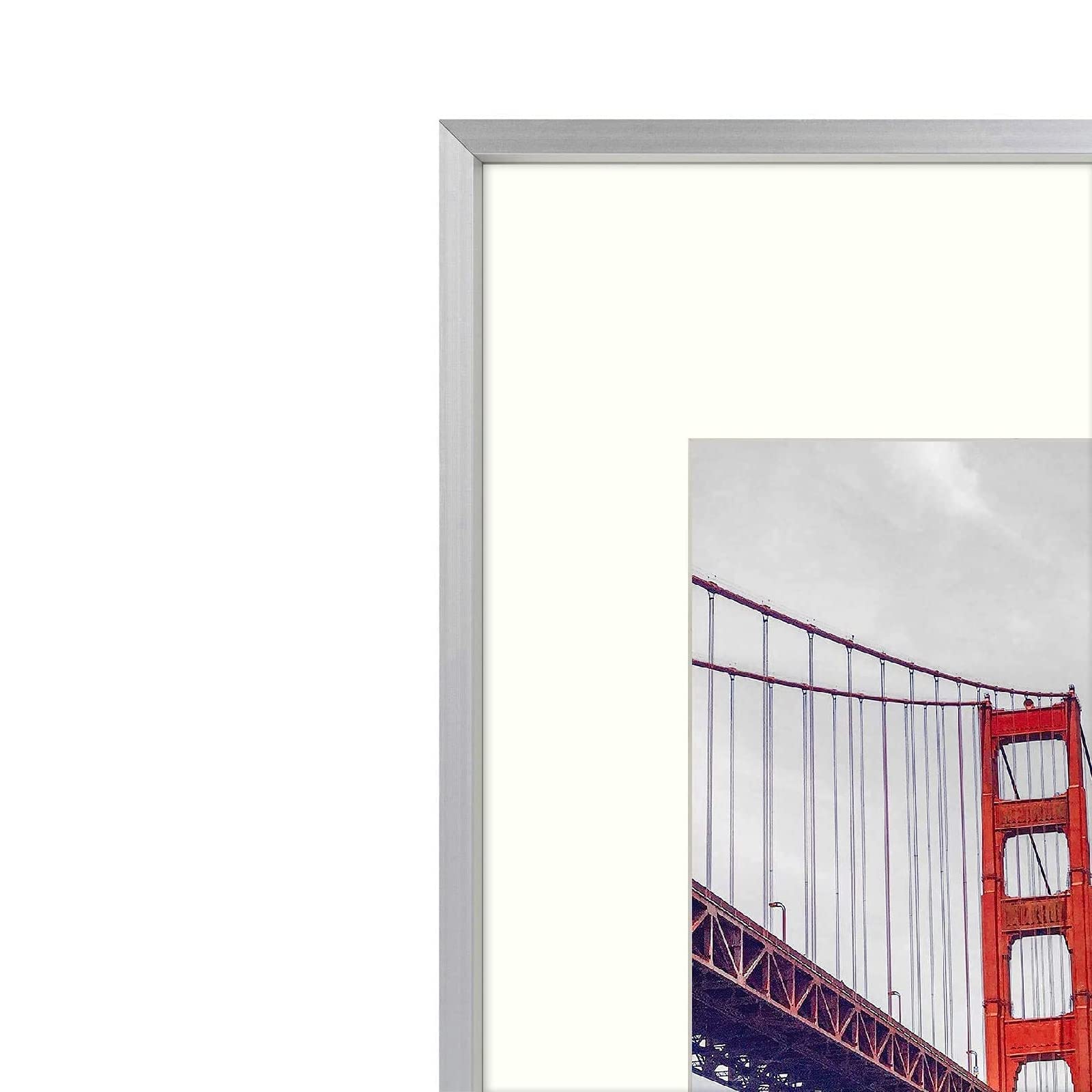 Frametory, 11X14 Aluminum Photo Frame with Ivory Color Mat for 8X10 Picture & Real Glass, Metal Picture Frame Collection (Silver, 2-Pack)