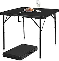 Pollilar 34" Square Folding Card Table - Portable Plastic with Detachable Legs, Dual Height Adjustable, Heavy-Duty for Indoor Outdoor Dining, Games, Picnics - Black