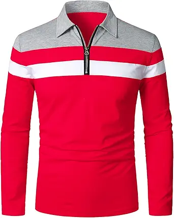 HOOD CREW Mens Long Sleeve Polo Shirt Casual Slim Fit Shirts Contrast Color Patchwork T Shirts Cotton Tops