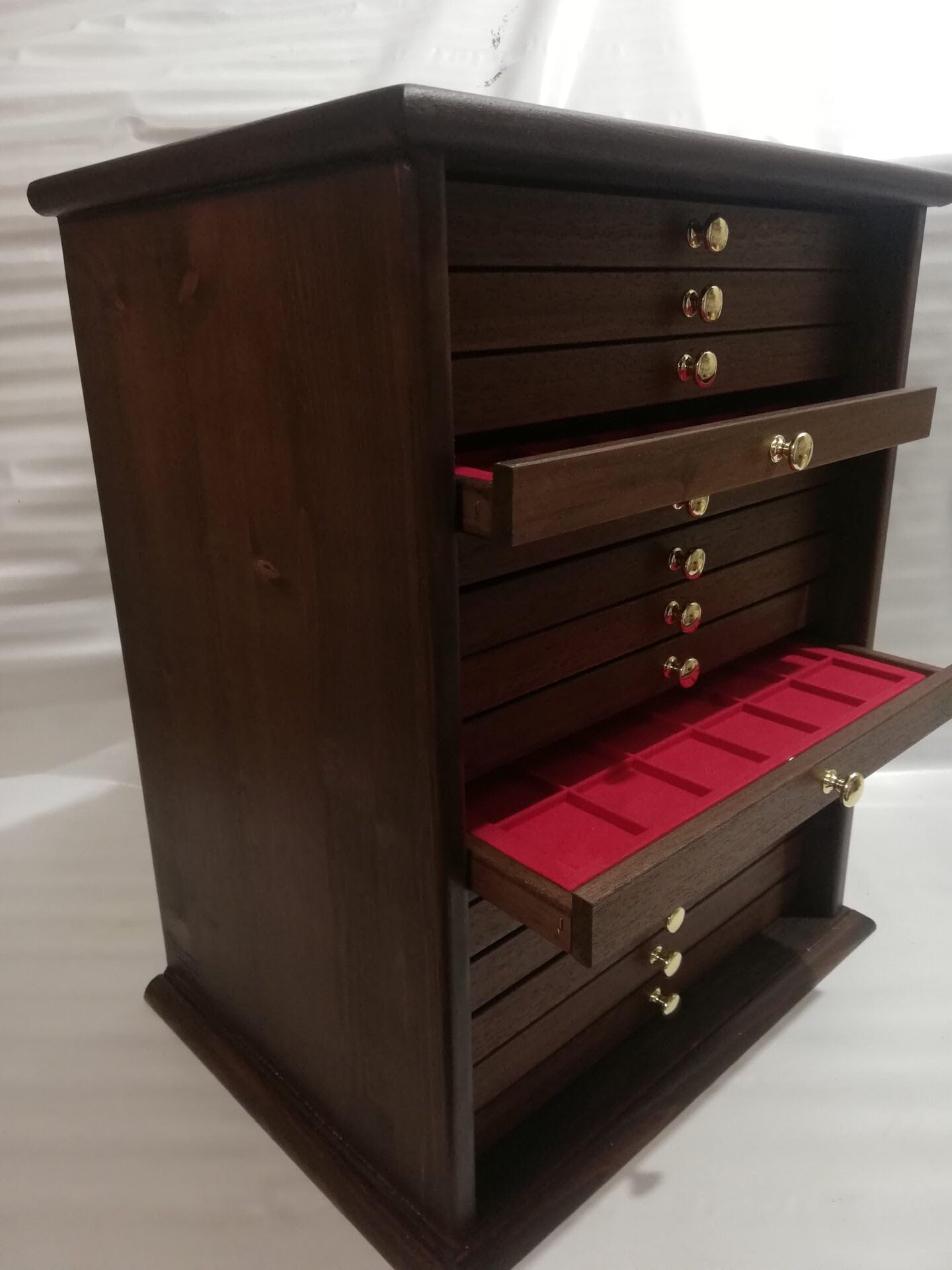 Médaillier en Bois Artisanal 15 Tiroirs avec Plateaux Floqués pour Pièces et Médailles, Rangement Numismatique, Fabriqué en Italie