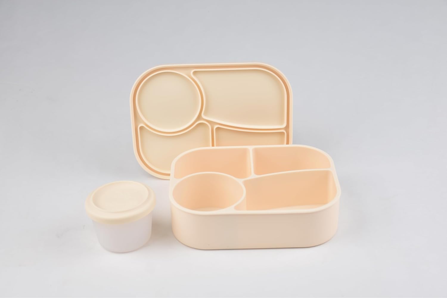 Silicone Bento Box for Kids and adults with Snack Bowl | 4-Compartment Leakproof Lunch Box | BPA-Free, Food-Grade, Microwave & Dishwasher Safe – Reusable lunch container (cream color)