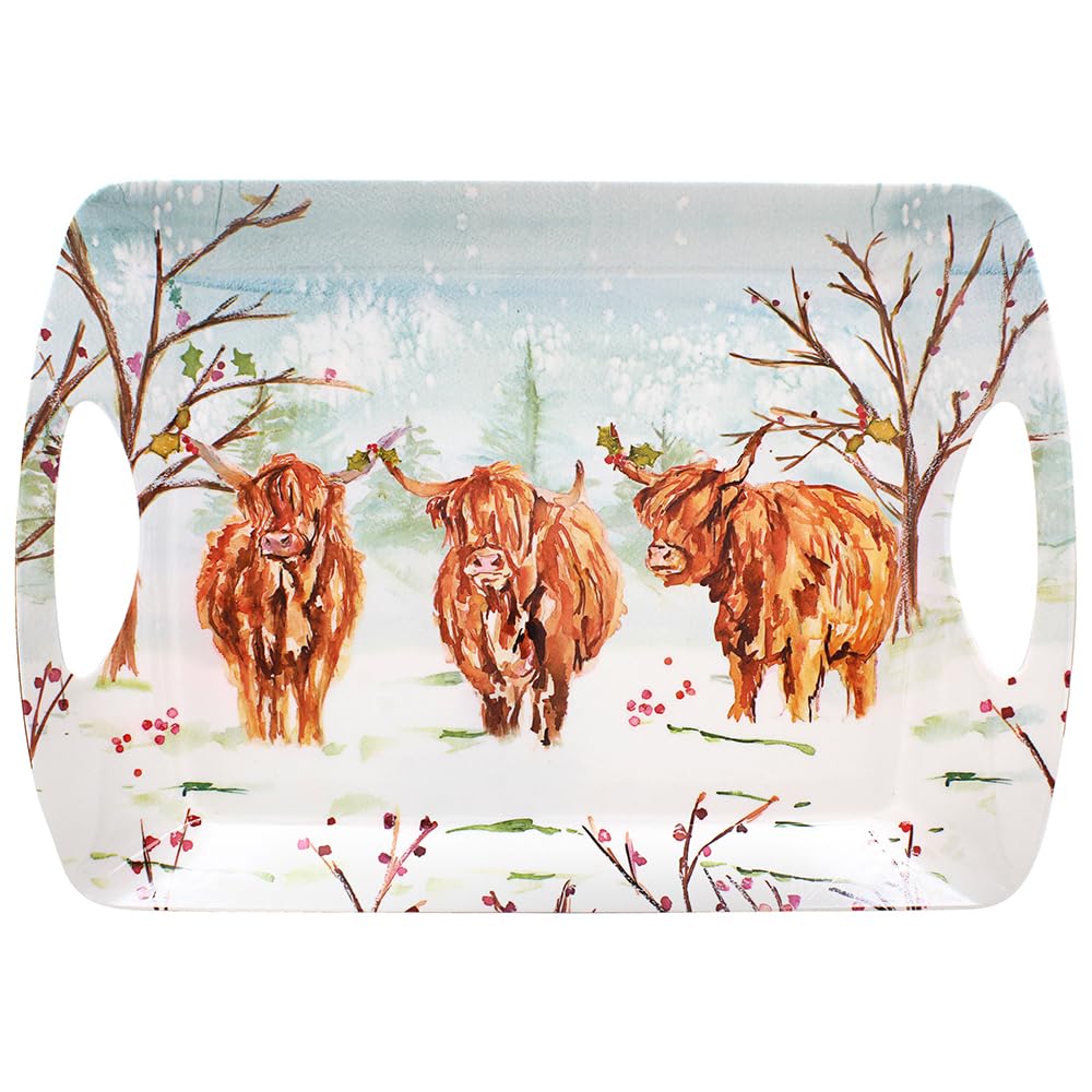 The Leonardo Collection Multicolour Lesser & Pavey Christmas Highland Cowtray Large | Dinner Tray For Multiple Uses Around The Home | Trays For Serving Dinner Or Drinks Serving - Large
