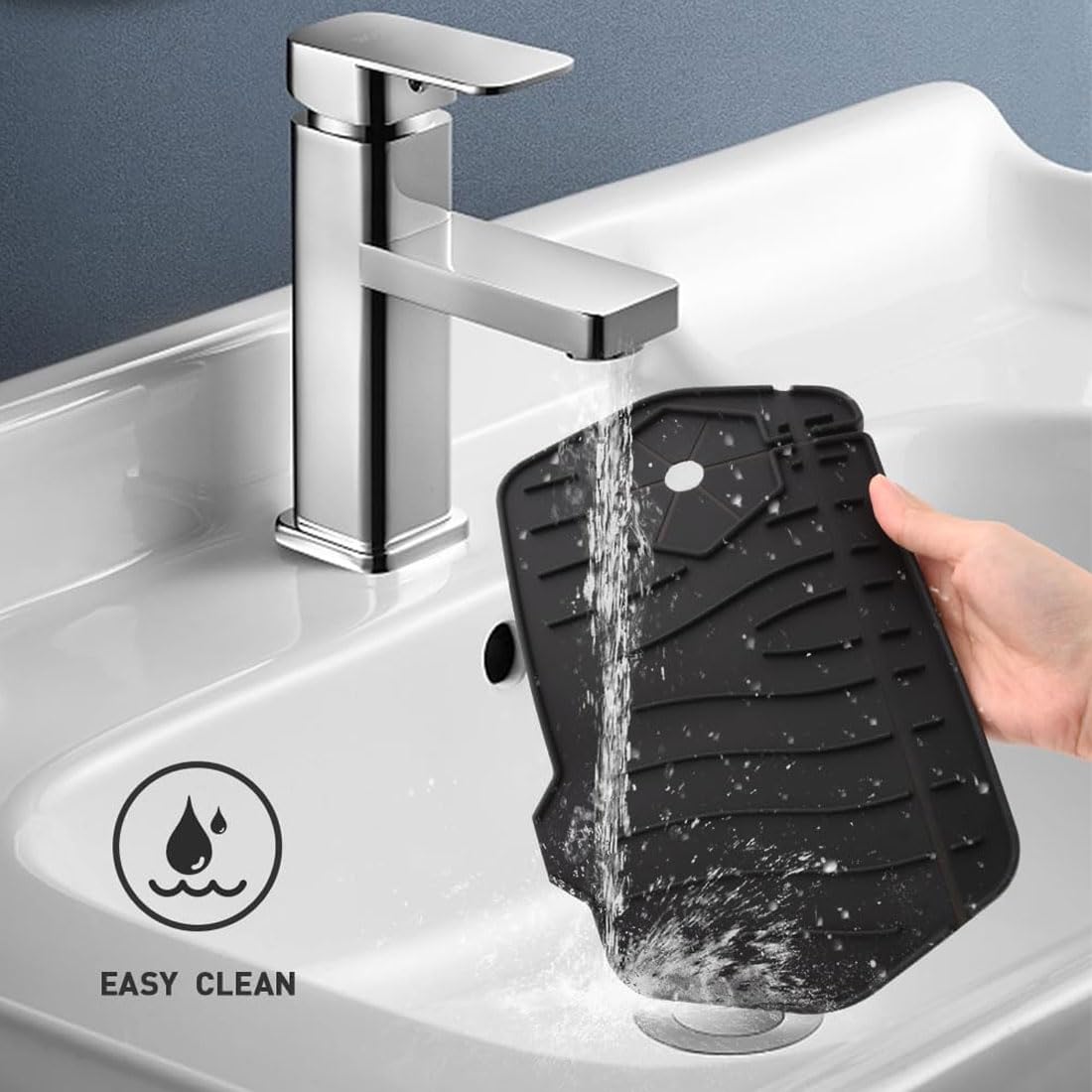 LEEQBCR 1 pc tap mat splash proof silicone soap dish - absorbent mat for taps and holders, for protecting kitchen and bathroom worktops (black) - Image 3