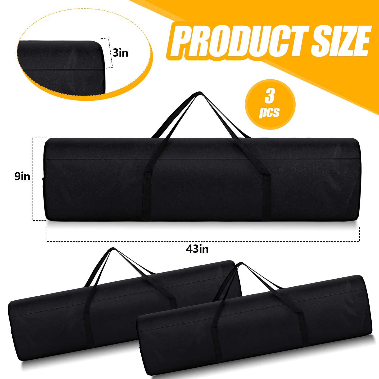 Riakrum 3 Pieces 43.31 Inches Folding Camp Chair Replacement Bag Camping Equipment Bag Large Duffel Bag with Handles for Travel Tent Storage Carrying Sports Gear, Black