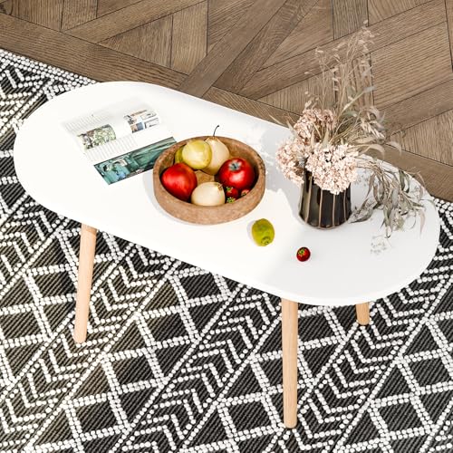 Petite table basse blanche salon avec bords arrondis pour espace réduit