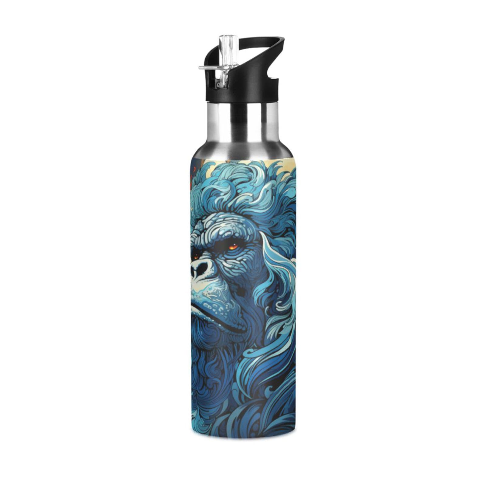 Fancy Watercolor Gorilla Water Bottle Insulated Thermos Sport Vacuum Cup Stainless Steel Jug for Coffee Tea