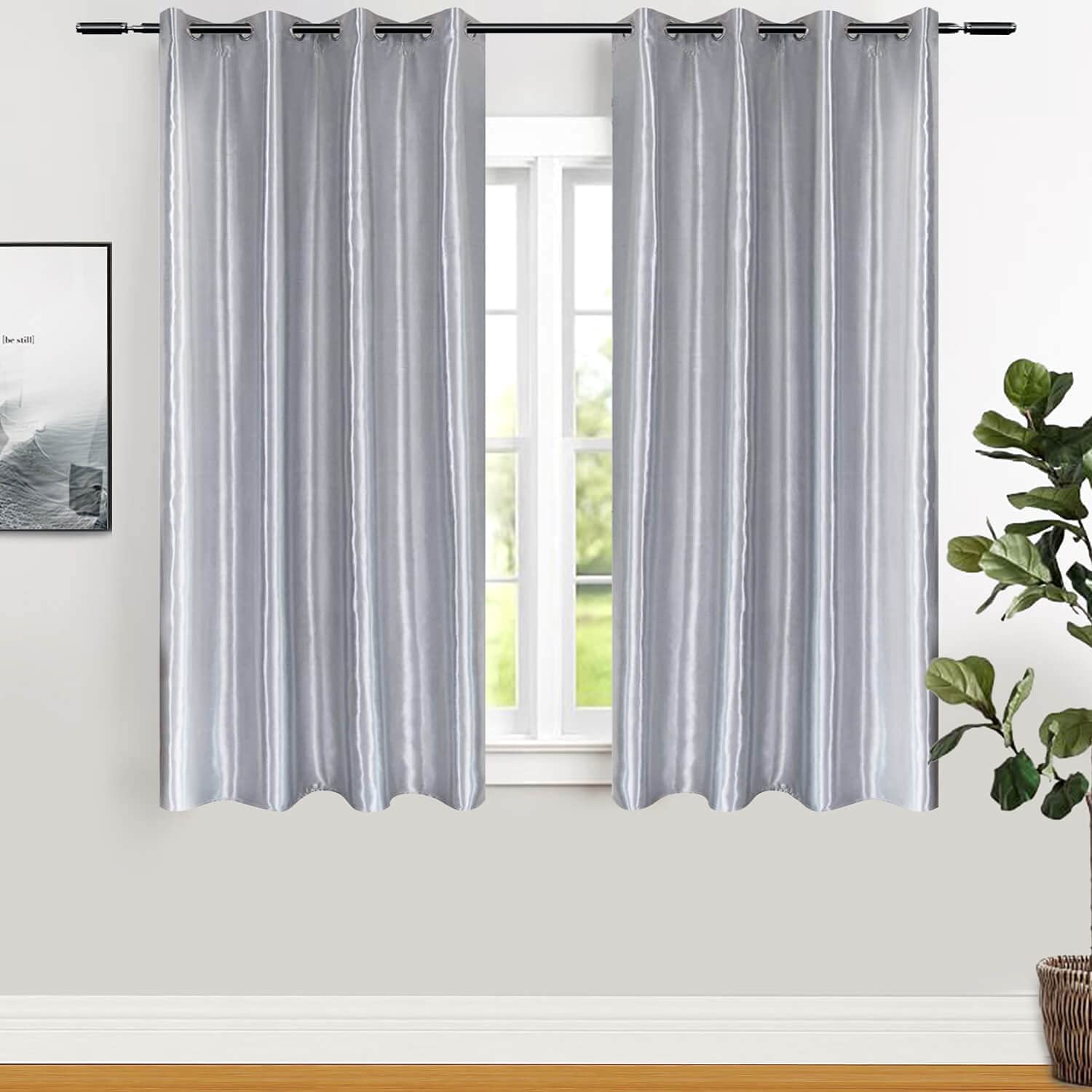 WUBODTI Blackout Curtains,Black Solid Room Darkening Curtain Thermal Insulated Grommet Window Drapes Panel for Bedroom Living Room (Silver, 42 x 63 inch)