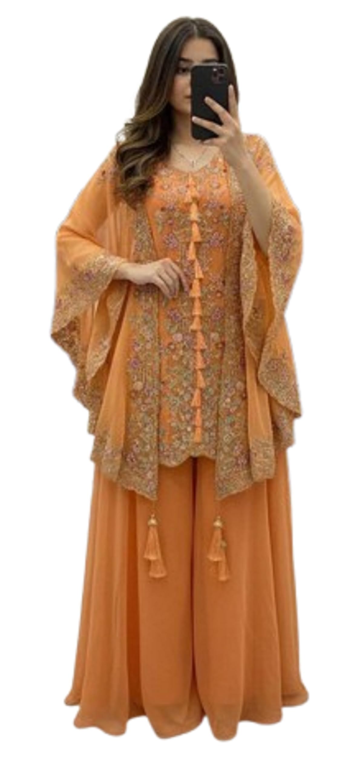 GARMENT GALAXY HOUSE Lehenga Saree for Womens Natural Crep Fabric With Embrodery Sequance Work fully Stitched free size Blouse And Koti Shrug Wedding new