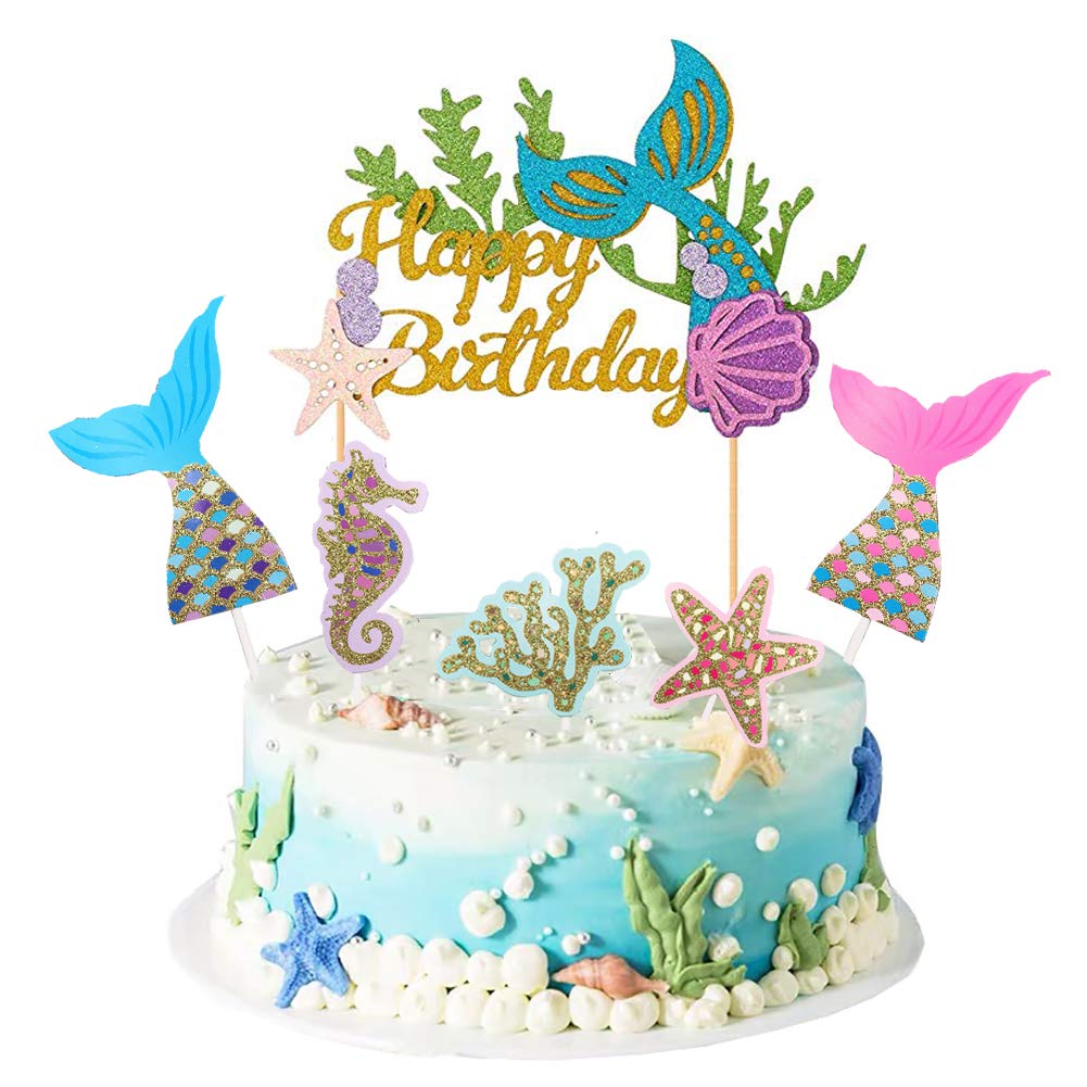 Mermaid Cake Topper Happy Birthday Cake Topper Glitter Under The Sea Cupcake Toppers Birthday Cake Decoration Supplies 6 Pieces Buy Online In Tunisia At Desertcart