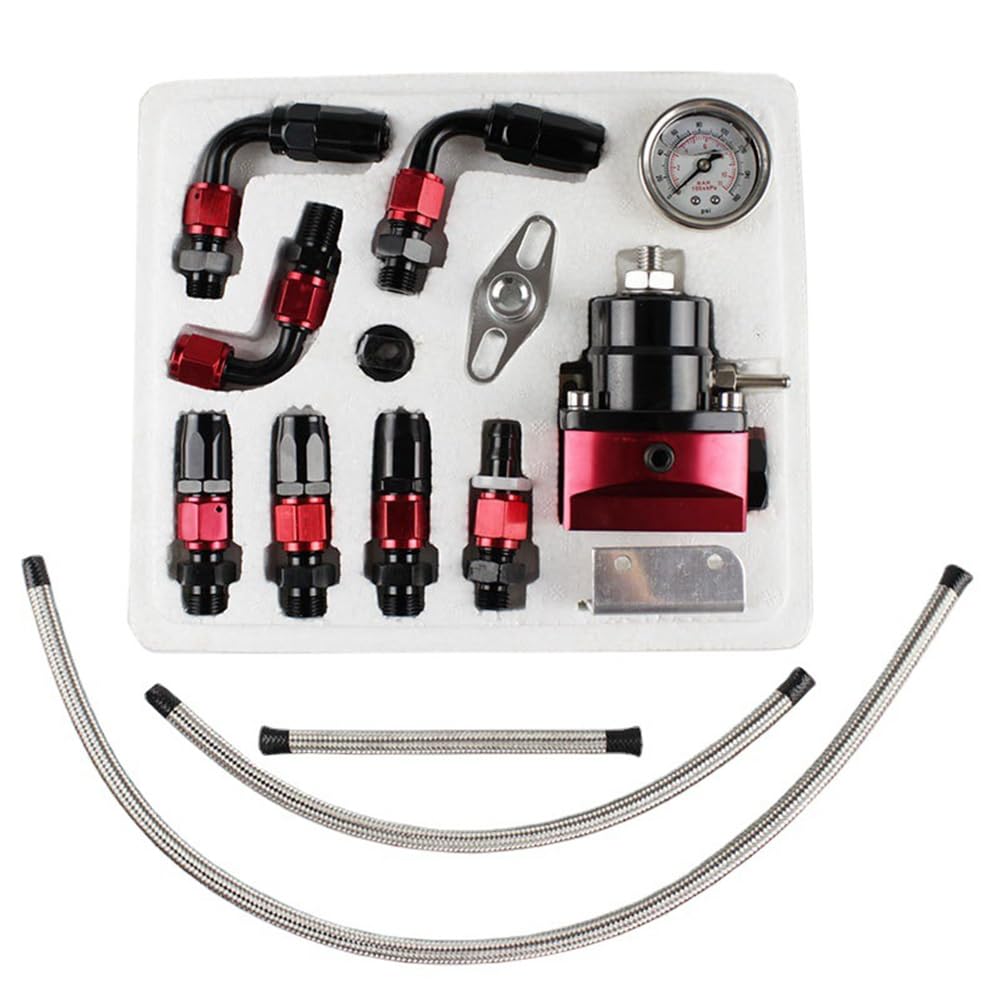 Osmond Régulateur de Pression de Carburant Réglable Universel avec Manomètre + Tuyau de Conduite de Carburant AN6 + Kit D'Extrémité de Raccords