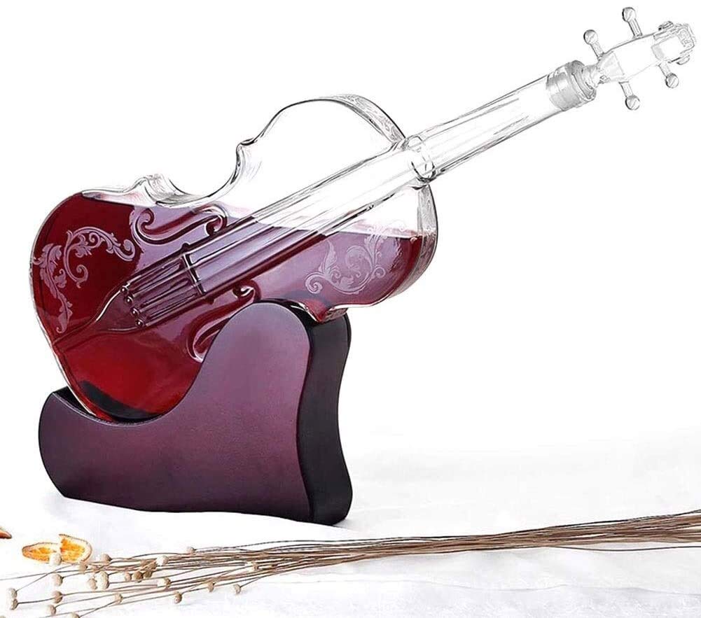 Karafka do whisky i zestaw szklanki, spersonalizowana karafka do whisky, 1000 ml, 3D, w kształcie skrzypiec, dozownik whisky do alkoholu, szkockiej burbon, karafka do wódki ze szklanym stojakiem, rękodzieło, butelka wina, dekoracja domu