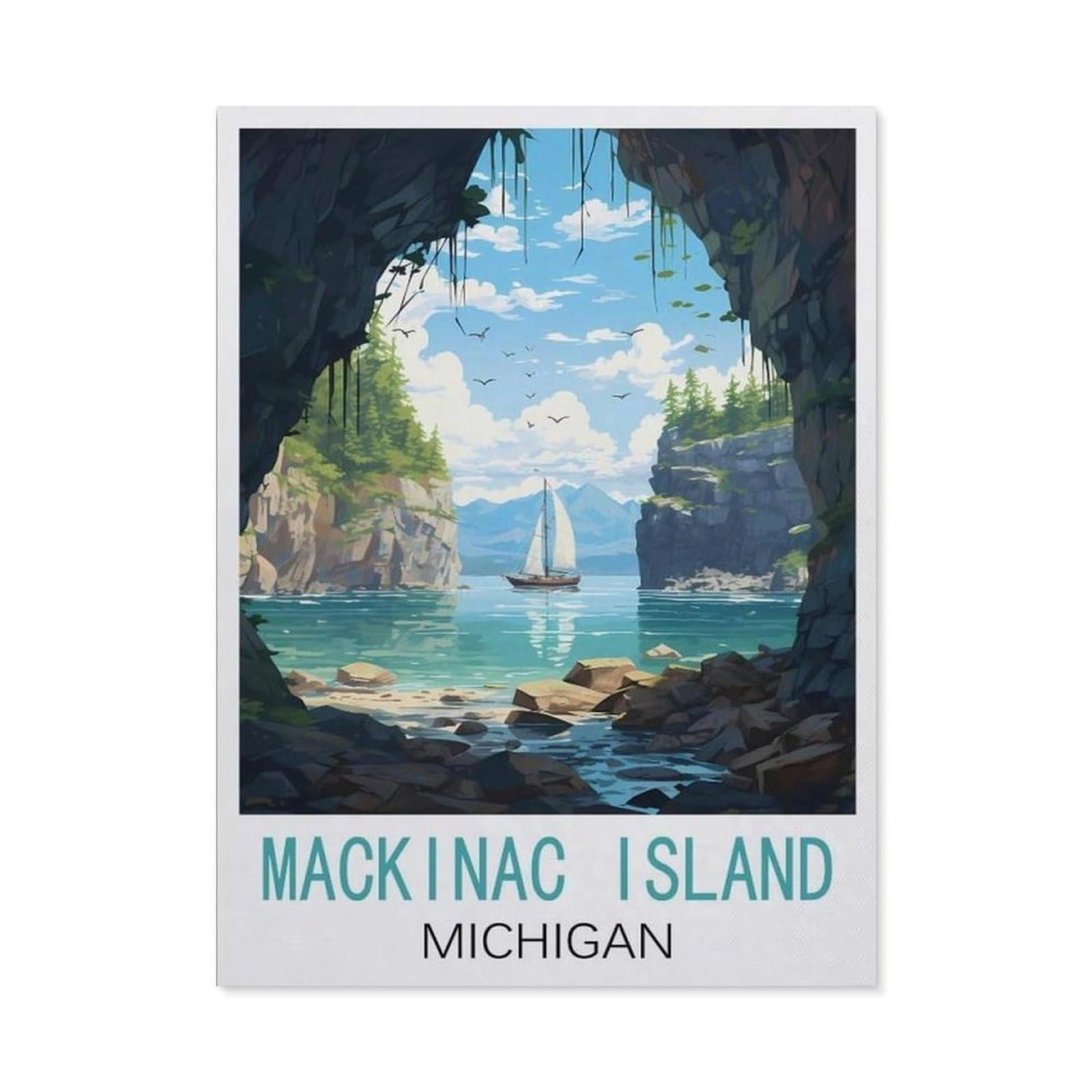 BEAYODKP 5D DIY Diamond Painting，Mackinac Island Michigan,Round Full Drill Crystal Rhinestone Embroidery Cross Stitch Arts Craft Canvas for Home Wall Decor（40 x 50 cm/15.74 x 19.68 inches）-BZ28