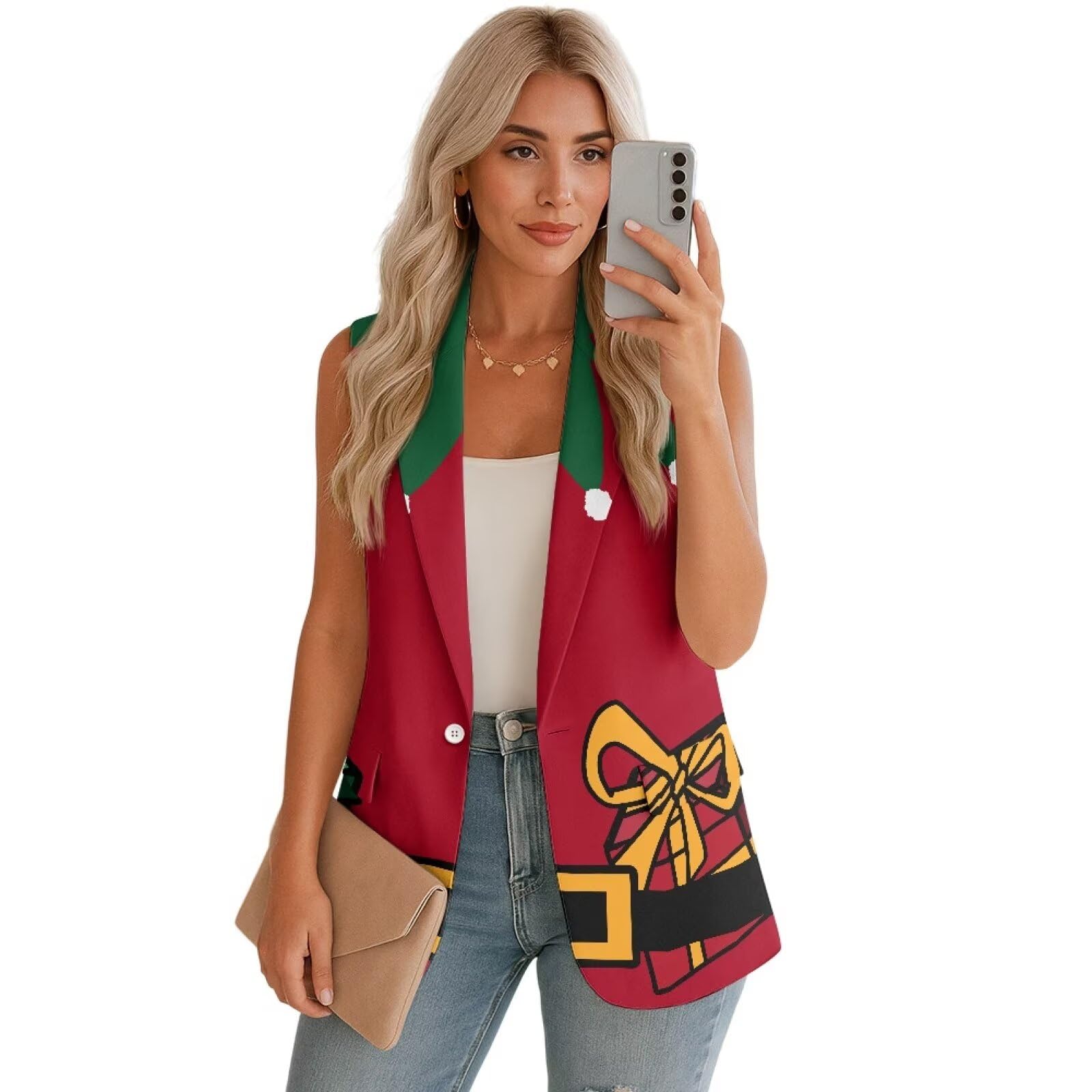 Womens Blazer Jacket Sleeveless Single Button Loose Blazer Vest Pockets