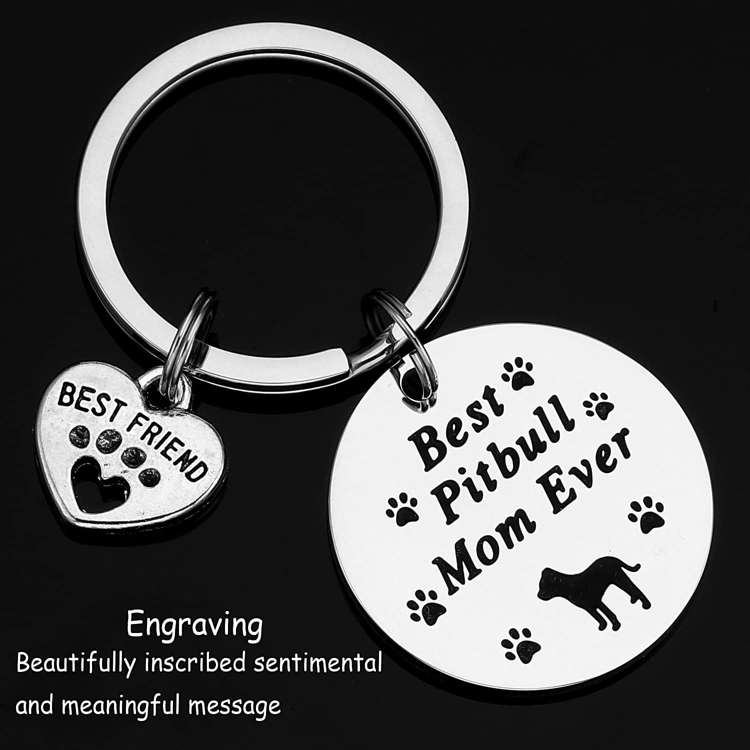 Pitbull Gifts Keychain for Women Pitbull Mom Christmas Jewelry Best Dog Mom ever Key Chain Pet Owners Pitbulls Keychains Pit Bull Lovers Keyring Pitbull Keychain, Silver