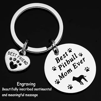 Pitbull Gifts Keychain for Women Pitbull Mom Christmas Jewelry Best Dog Mom ever Key Chain Pet Owners Pitbulls Keychains Pit Bull Lovers Keyring Pitbull Keychain, Silver