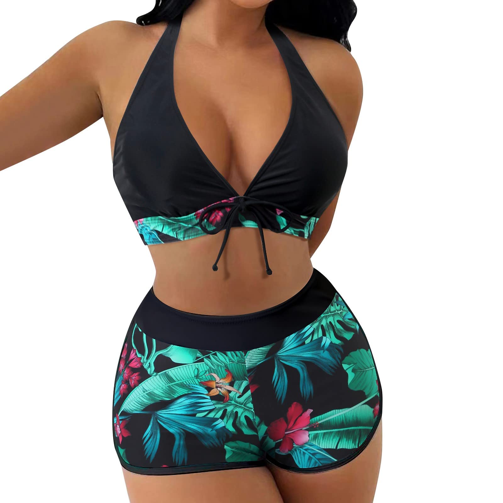 Genérico Bikini para Mujer Push Up Brasileños Bañador de Fruncido Traje de Baño de Cintura Alta Atar en la Espalda Bañador Pantalon Mujer Bikini Mujer con Aros