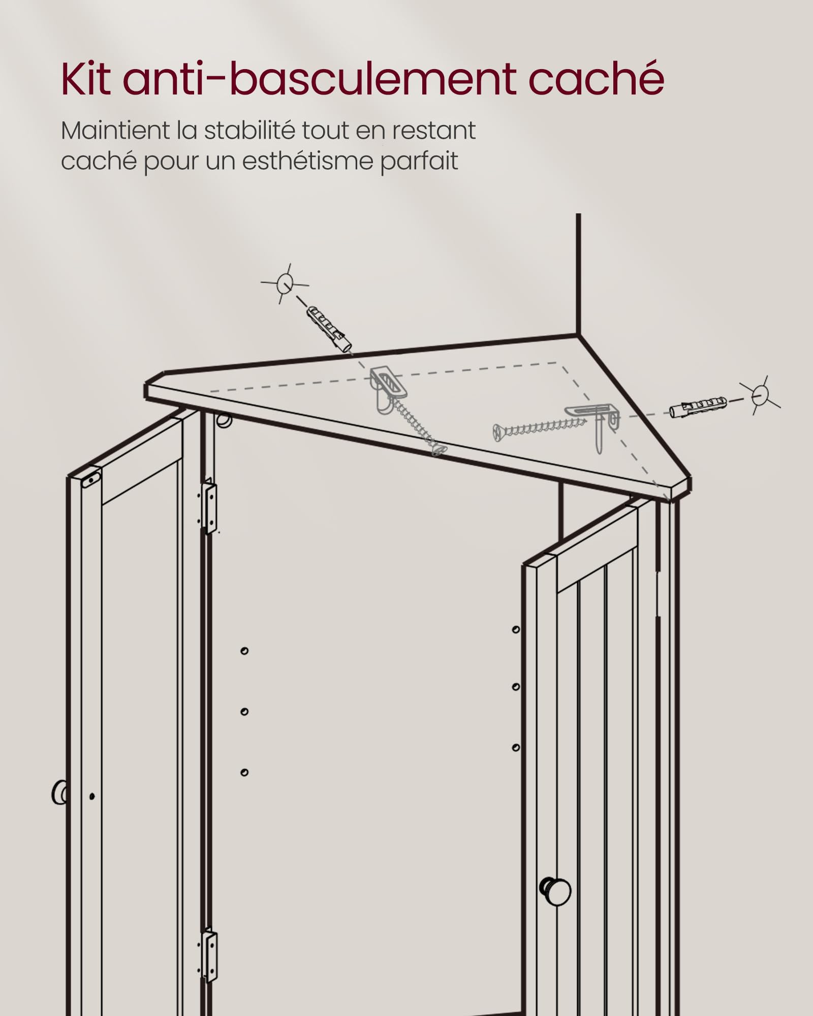 VASAGLE d’Angle, Meuble Portes et Étagère Réglable, pour Salle de Bain, Cuisine, Salon, Design Campagne Moderne, Blanc Nuage BBC844P31, 60 × 33,6 × 80 cm