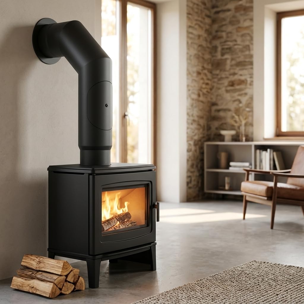 MAKA Curva 45 Gradi Ispezione Canna Fumaria Legna Nero Ø 130 mm