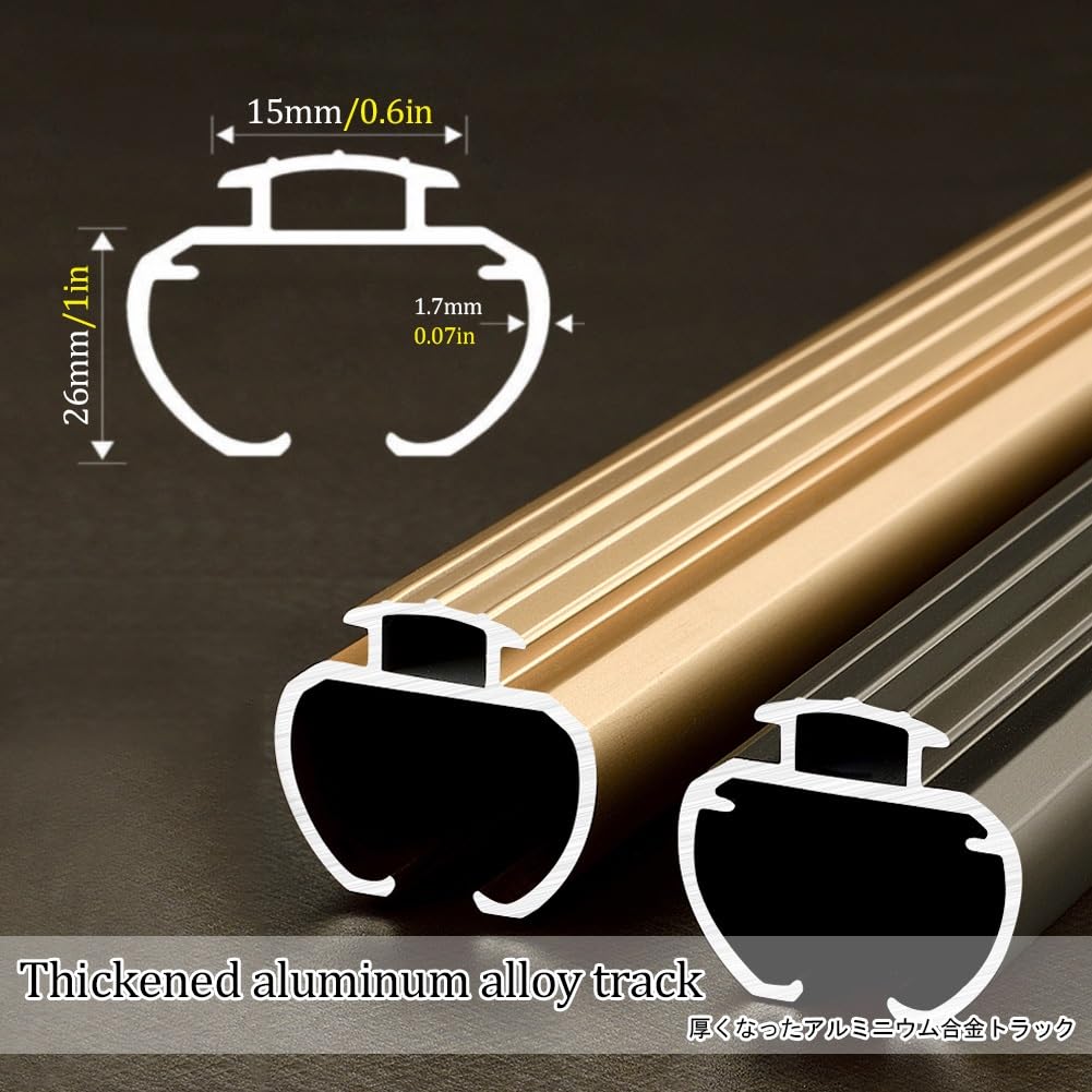 Vorhangschiene Wandmontage-Vorhangstange 2 Läufig Schwer Gardinenschiene Aus Aluminium Mit Stummen Rollen Für Küche Schlafzimmer Fenster(Gold,400cm)
