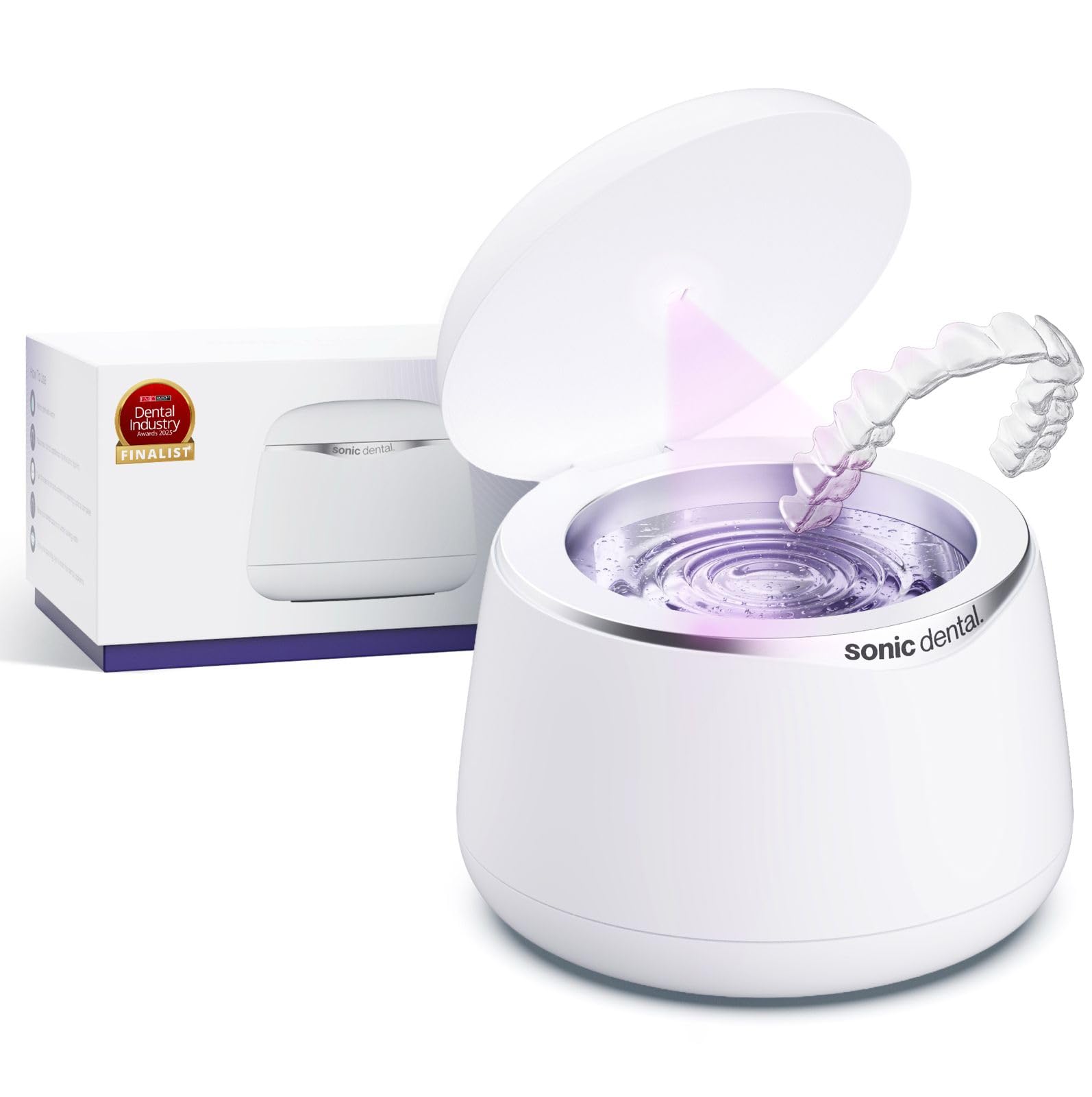 Sonic Pro Dental Cleaning Pod, 43kHz Ultrasonic Retainer Cleaner Machine for Dentures, Mouth Guards, Braces, Toothbrush Heads, Jewelry & All Dental Appliances, FSA/HSA Eligible (Pearl White)