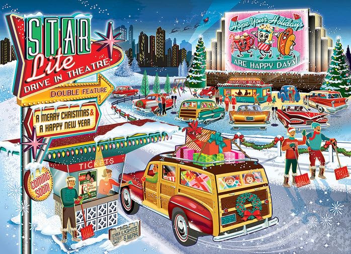 Cobble Hill 1000 Piece Puzzle -Holiday Drive in - Sample Poster Included