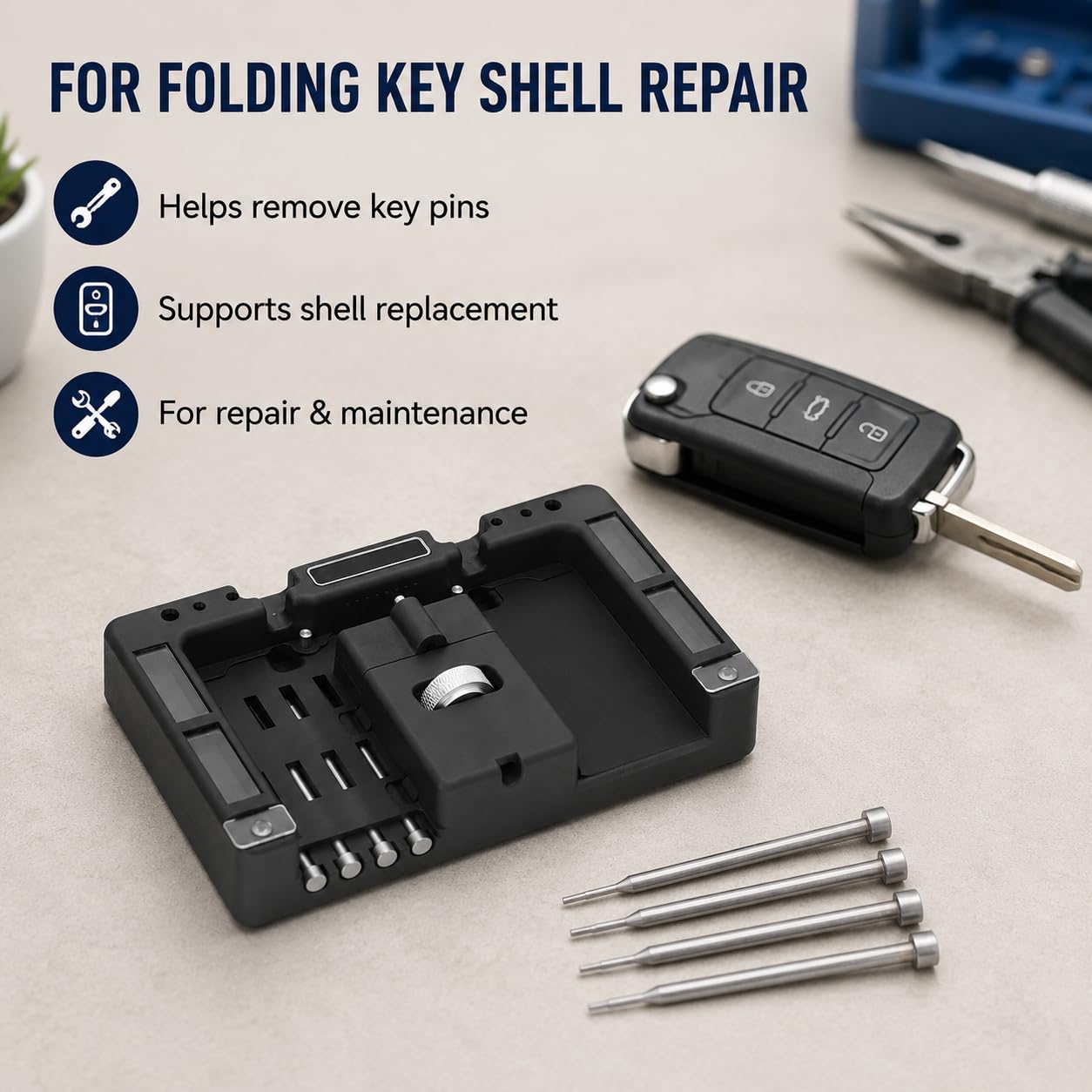 Extractor Pines, Pasador Llave Coche, Extractor Bombines, Pin Removal Tool, con 4 Pasadores, para Retirar la Llave Vieja e Inserte la Nueva