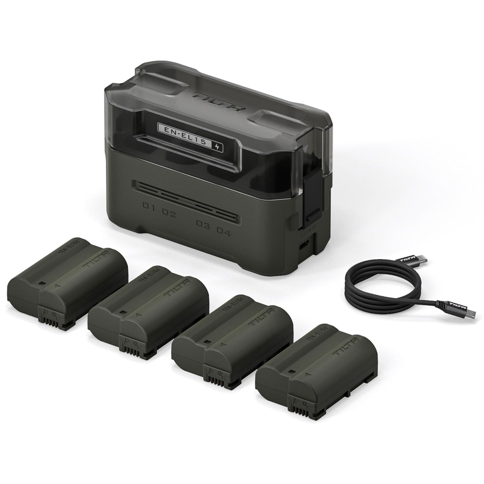 Set di batterie e caricabatterie EN-EL15C, 4 batterie da 2400 mAh e caricabatterie rapido USB-C PD 45W a quattro canali, compatibile con Nikon Z8, Z7, Z6, D850, D810, D750, D610, D500, TBC-EL15C-B-GN