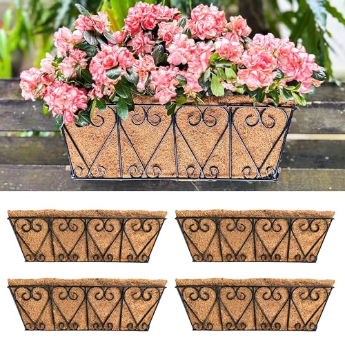 LaLaGreen Wall Planters for Plants (16 in, 4 Pack) Black Metal Flower Box