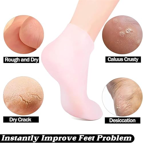 Miniatura 5 de BASICGOLDYAO 4 pares de calcetines hidratantes de silicona para mujer, calcetines de pedicura de silicona para el cuidado de los pies, calcetines