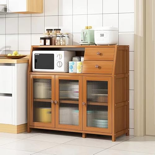 Baveke Sideboard Buffet Cabinet With Storage, Bamboo Kitchen Storage Cabinets, Cupboard Console Table & Accent Coffee Bar Cabinet With 2 Drawers For Dining Room Hallway Living Room, Brown #TOP4