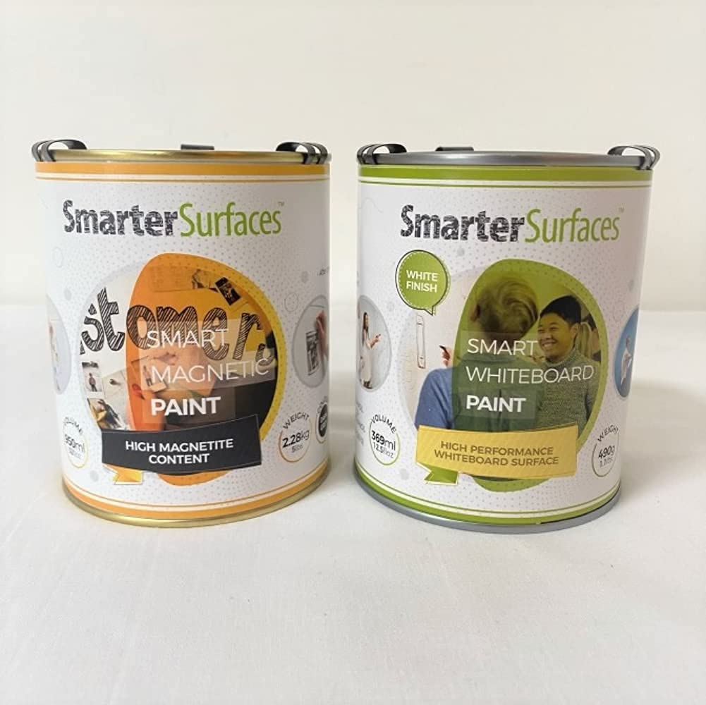 Smarter Surfaces Pittura Lavagna Magnetica - Vernice Lavagna Magnetica per muro, vetro, mobili, pannelli - Lavagna Magnetica Bianca - Fai da te - 2m² Bianco