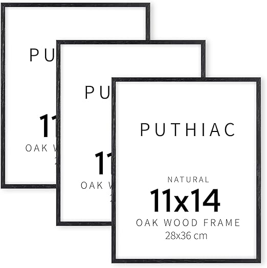 puthiac Picture Frame, Black Oak Wood, 11 x 14 inches, 3 Pack - Minimalist Wall Art Decor, Picture and Prints