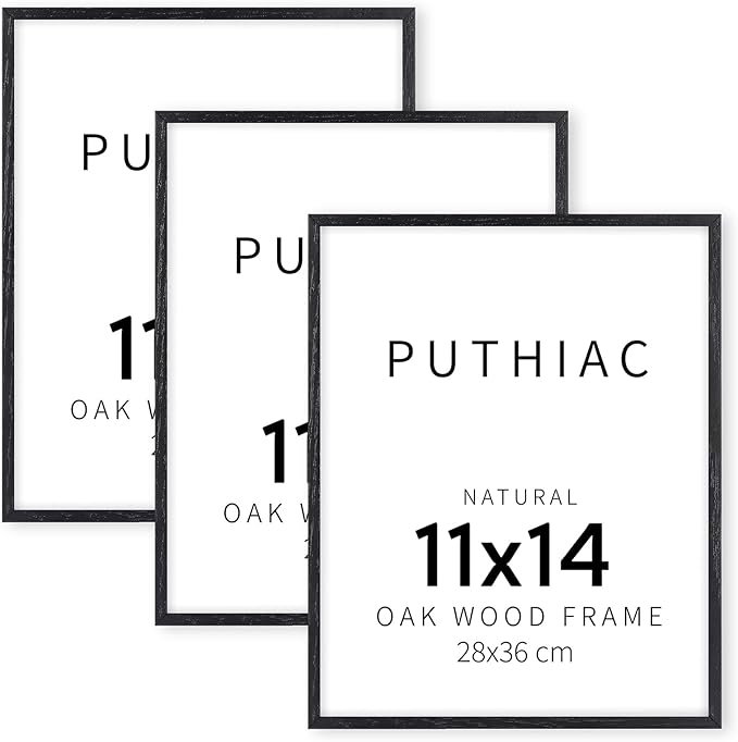 puthiac Picture Frame, Black Oak Wood, 11 x 14 inches, 3 Pack - Minimalist Wall Art Decor, Picture and Prints