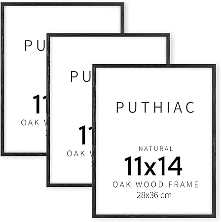 puthiac Picture Frame, Black Oak Wood, 11 x 14 inches, 3 Pack - Minimalist Wall Art Decor, Picture and Prints