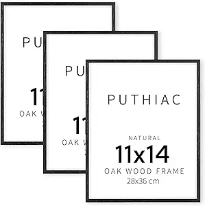 puthiac Picture Frame, Black Oak Wood, 11 x 14 inches, 3 Pack - Minimalist Wall Art Decor, Picture and Prints