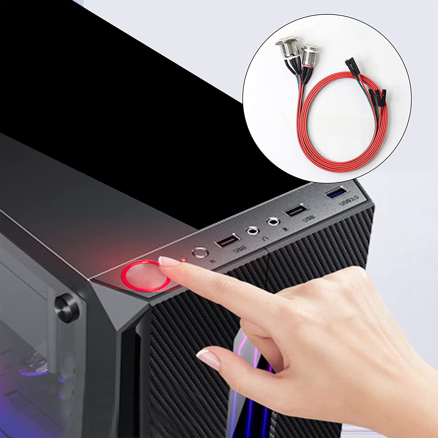 Guuzi Przełącznik podwozia hosta metalowy przycisk, przełącznik komputera hosta obudowa komputera przycisk zasilania LED zasilanie włączanie/wyłączanie ATX dla DIY przełącznik 60cm-2 szt. (12 mm)