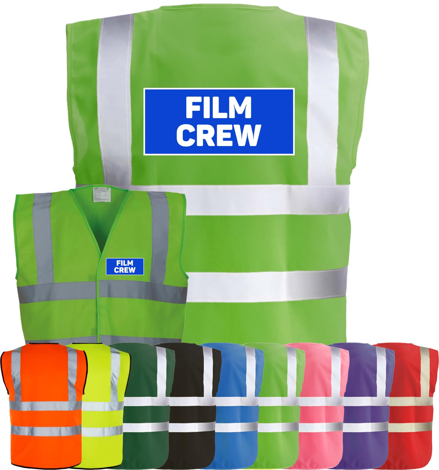 Corporate Togs FILM CREW Printed Hi-Vis Safety Waistcoat, High Visibility Safety Vest with 2 Band & Brace Reflective Strips, Fully EN471 Health & Safety Compliant | Safety Apparel