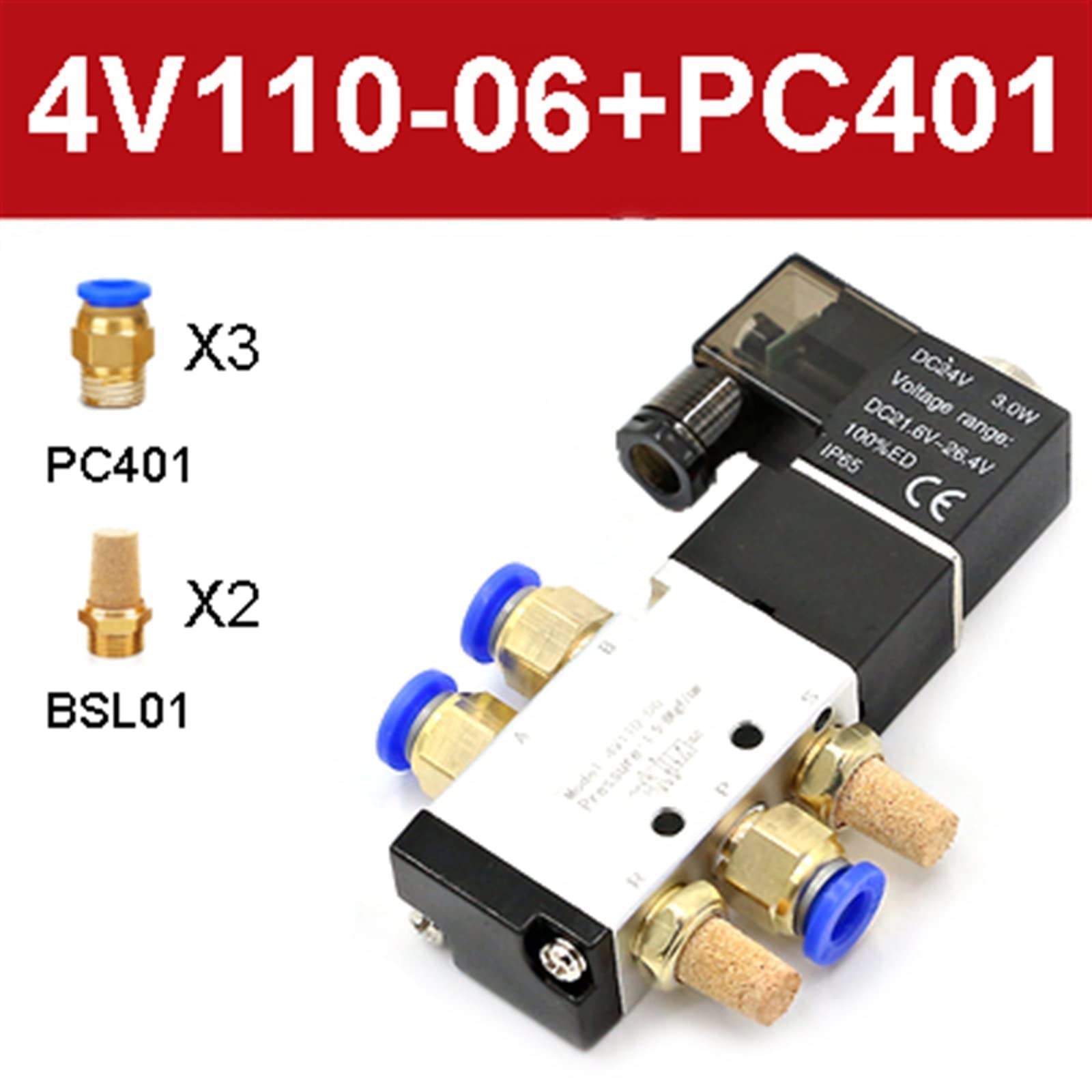 Electroválvula neumática eléctrica de 5 vías y 2 posiciones, 1 unidad, voltaje de bobina de 110 V/220 V, aleación de aluminio, protección IP65(AC220V Led 4v110W Pc401)