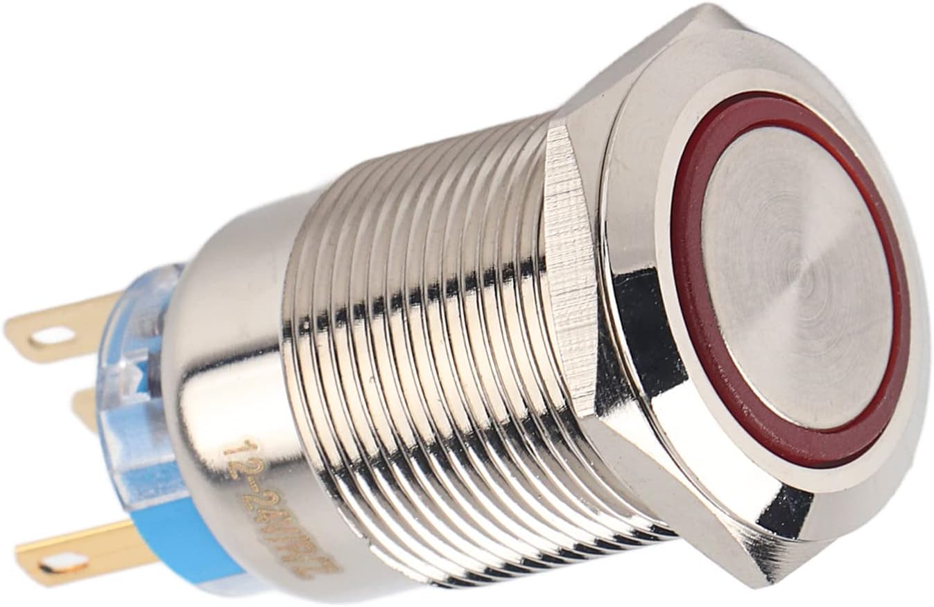 SIXRUN Self Locking Switch, Stainless Steel Waterproof LED Push Button Switch, 12-24V, Ideal for Outdoor Use and Projects (red)
