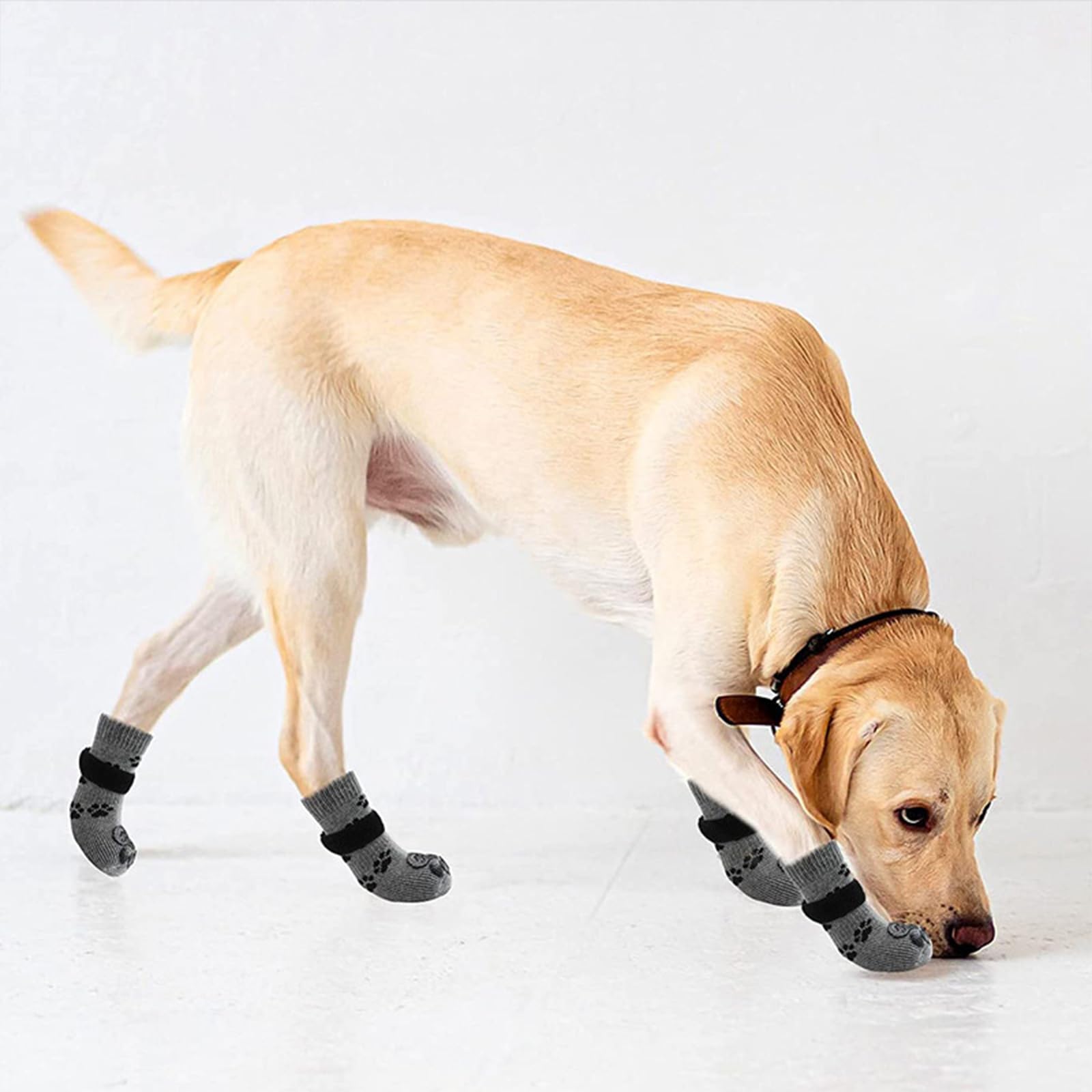 Calzini Antiscivolo per Cani Pavimenti in Legno Scarpe Evitare Che Le Protezioni Zampe degli Animali Domestici Si Lecchino E Scivolino,Grigio,L
