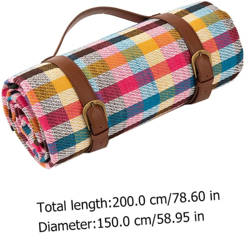 VANZACK Waterproof Leather Picnic Mat with Thick Cushion and Tie Strap, 150x200cm Outdoor Camping Beach Pad for Hiking, Travel, and Park Use