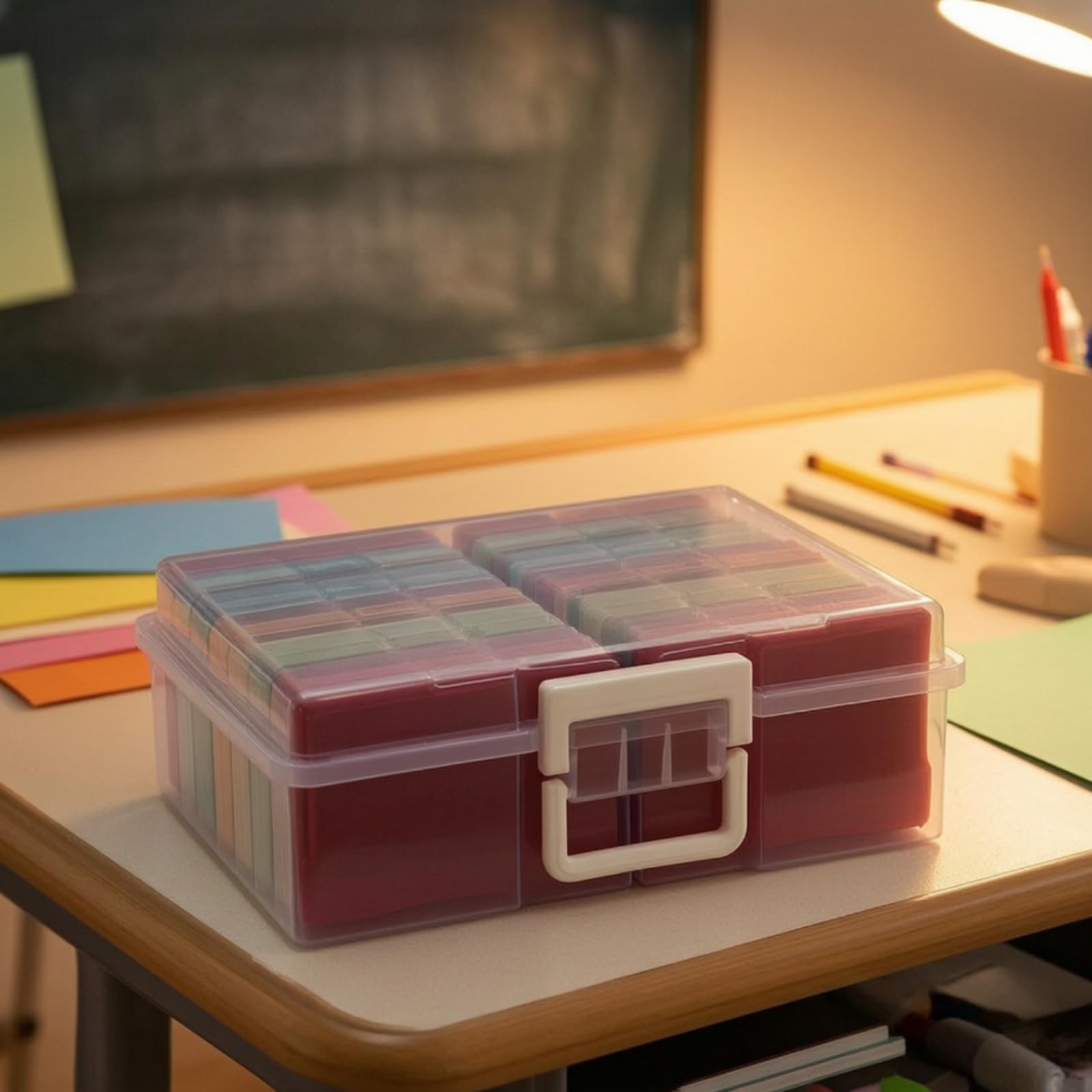 Colcolo Contenitore per Foto Scatola Archivio Custodia Organizzatore Porta Documenti Piatte con Scomparti Estraibili Coperchio Incernierato E Chiusura Stabile