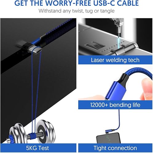 Miniatura 6 de EWUONU Cable micro USB de 90 grados paquete de 2 6.6 pies para Fire 7 HD8, tabletas Samsung, Galaxy S7 S6 Edge J8 J7, Xbox One, controladores PS4,