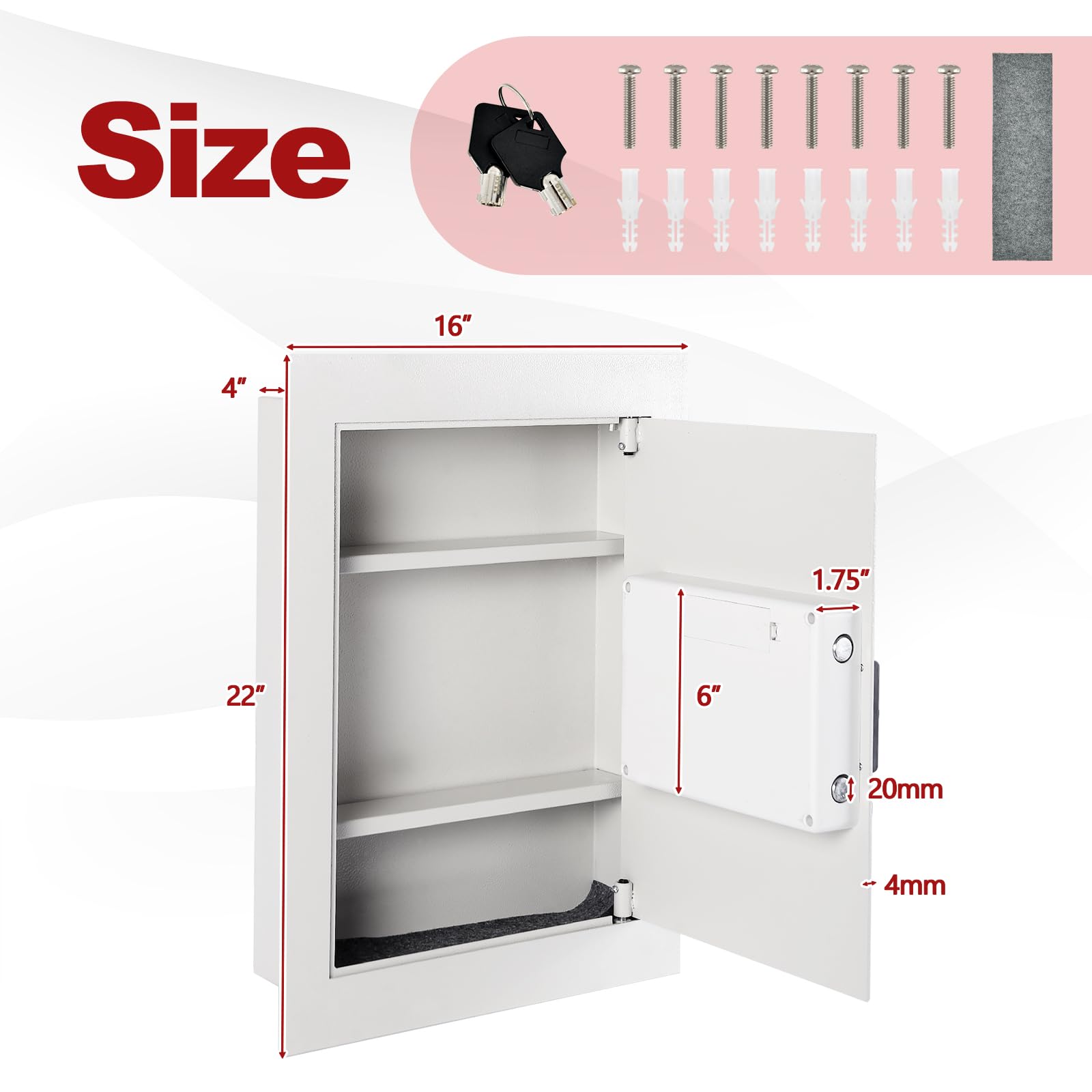 IRONMAX Caja fuerte de pared, empotrada y plana, caja de seguridad oculta con luces LED y cerradura electrónica digital, caja fuerte de 22 pulgadas para el hogar entre tachuelas para armas de fuego,