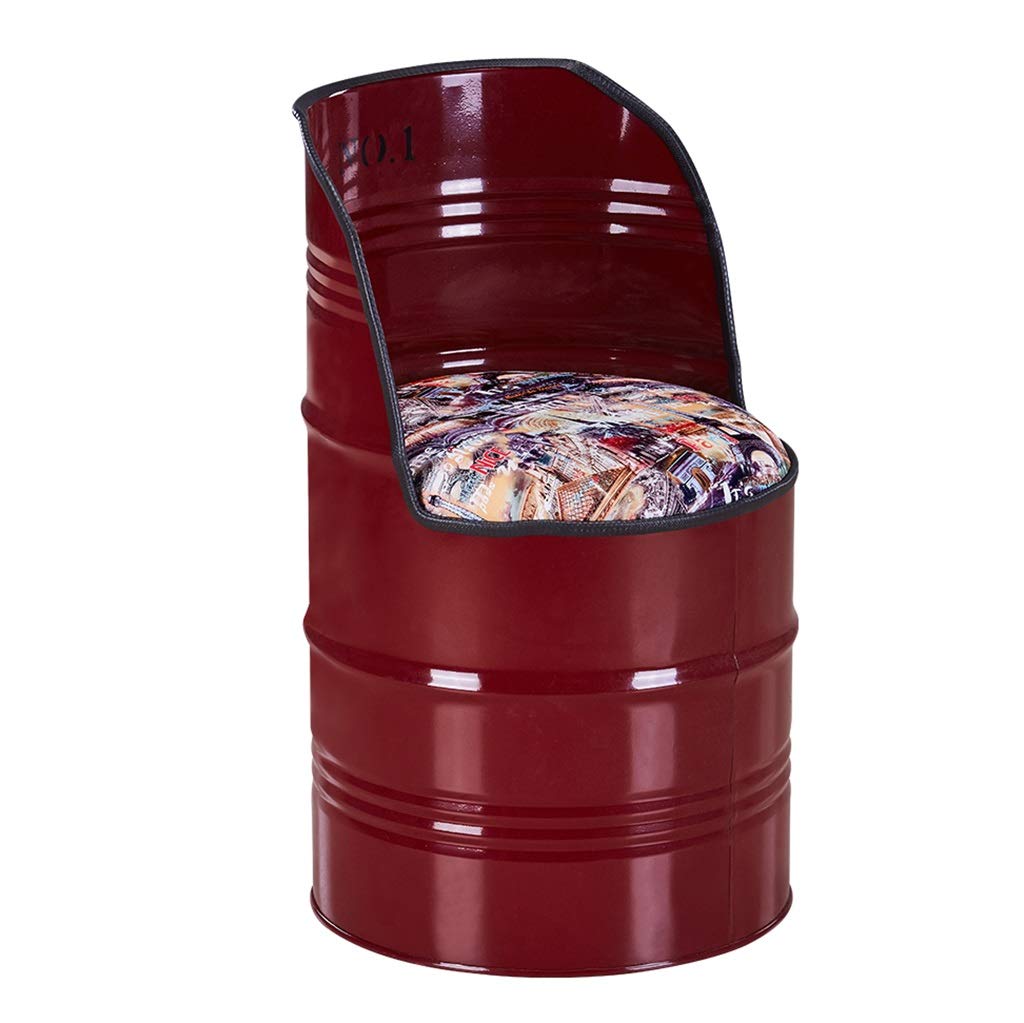 AYCDL Barstool Rustic Storage Bins Metal Stool Round Ottoman Seat - Retro Bar Stool With Backrest,A1