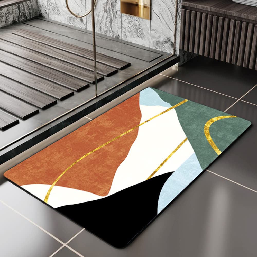 Asitp Soft and Super Absorbent Bath Rugs, Non-Slip Wrinkle Free Bath Mat, Golden Stripes Stylish Floor Mat Carpet for Entrance Kitchen Bedroom